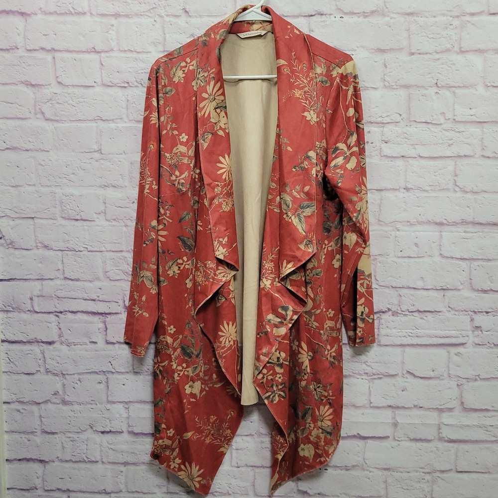 Soft Surroundings Floral Faux Suede Drape Cardigan L Whimsigoth Cottagecore Boho